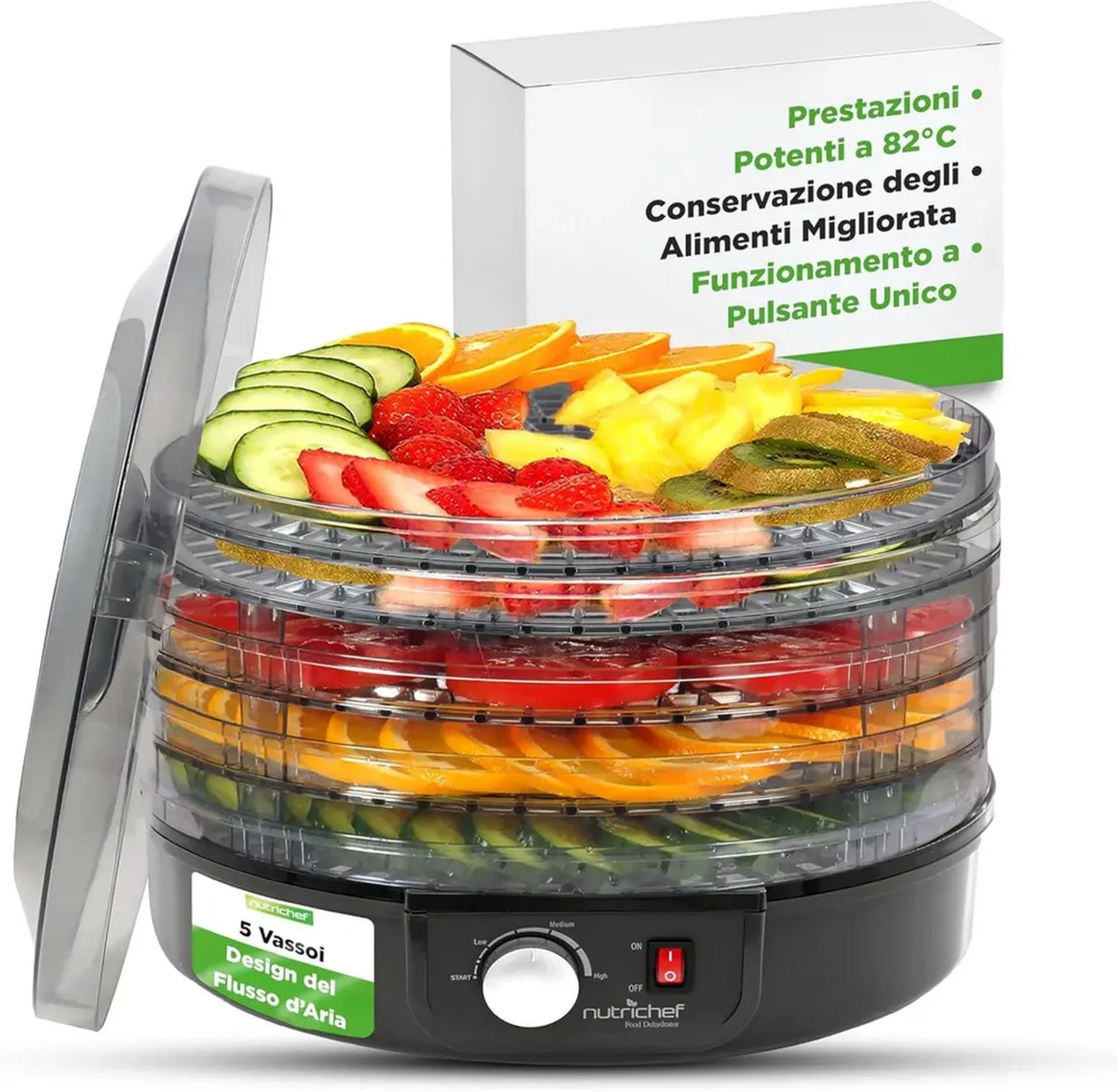 Essiccatore Alimentare Professionale a 5 Ripiani per Alimenti Vari, Facile da Pulire