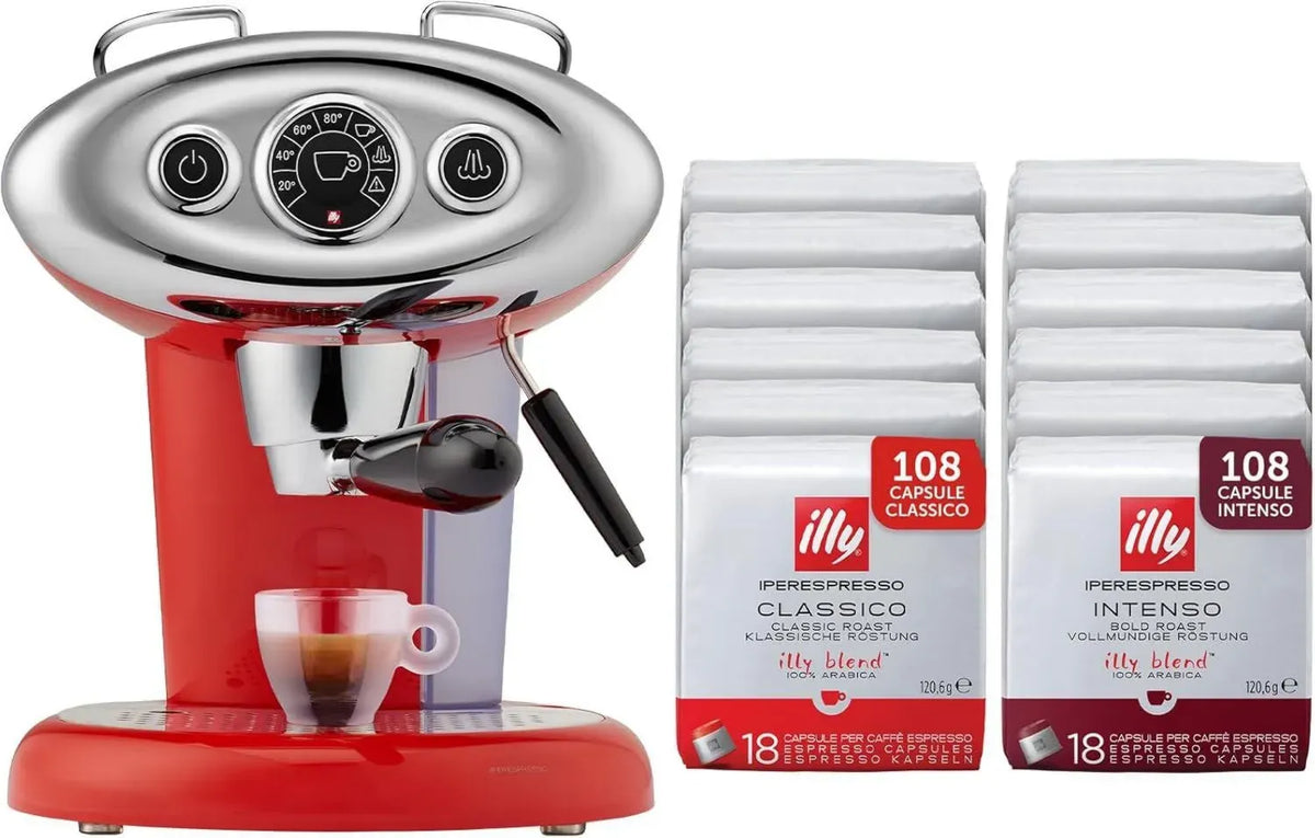 Macchina da Caffè illy X7.1 Iperespresso con 216 Capsule, Funzione Montalatte e Decalcificazione, Rosso