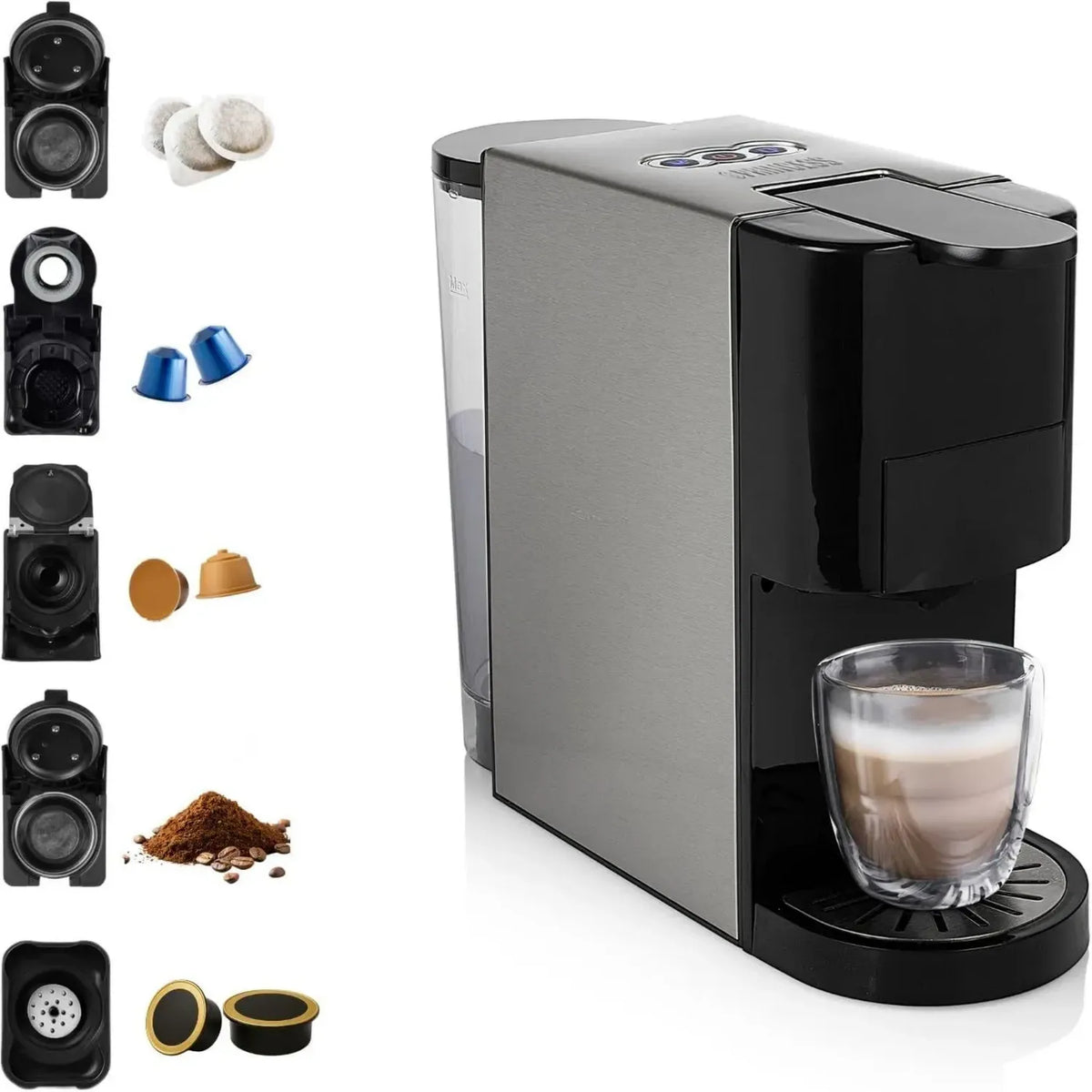 Macchina da Caffè 5 in 1 Multi Capsule 19 bar, Compatibile Nespresso, Dolce Gusto, Lavazza, E.S.E., 0.8L, 1450W