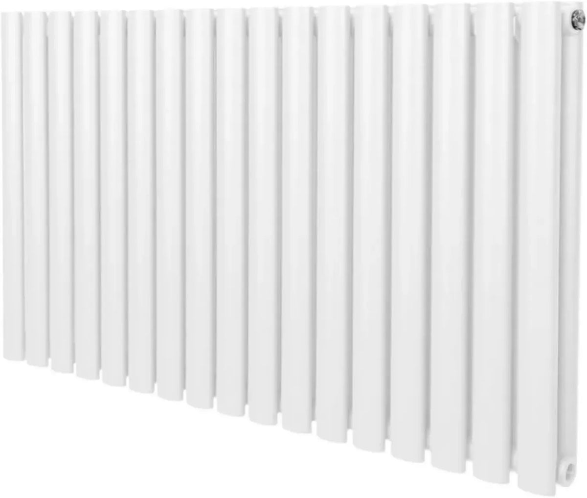 Radiatore di design a colonna ovale 600x1020 mm doppio pannello bianco con kit di installazione