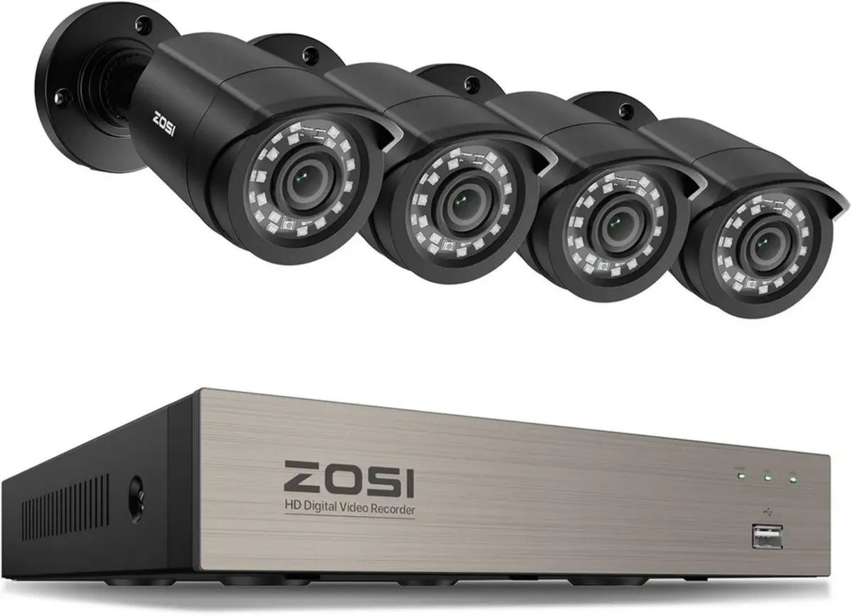 ZOSI Kit Videosorveglianza 1080p 8CH, 4 Telecamere Esterne con Rilevazione Movimento, DVR senza Hard Disk, Visione Notturna IR 24m, Controllo Remoto