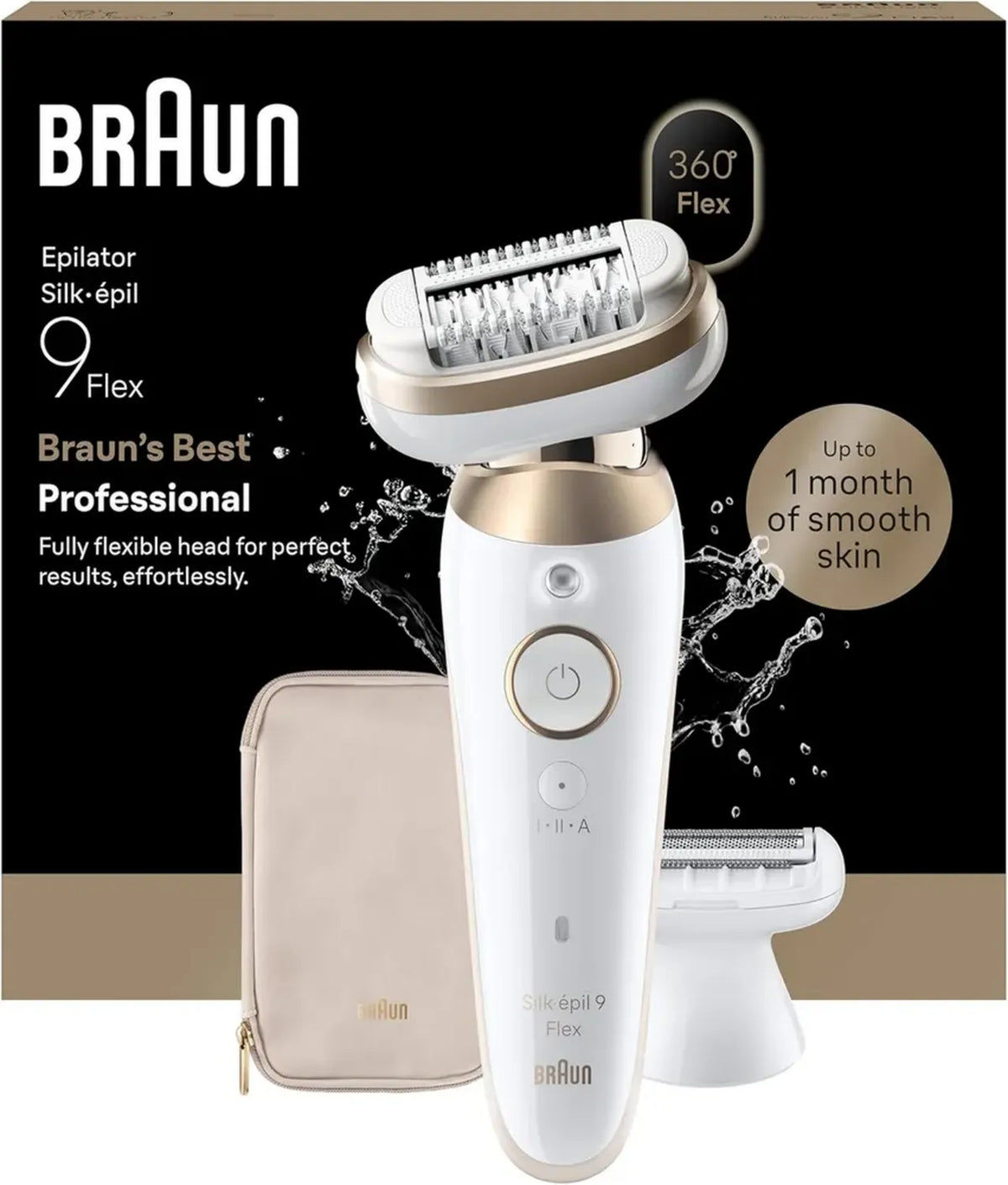 Braun Silk-épil 9 Flex Epilatore Donna con Testina 360°, Pelle Liscissima, Uso Wet&Dry, Rasoio e Cappuccio Regolatore, Modello 9-041 3D Oro