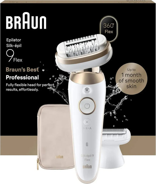 Braun Silk-épil 9 Flex Epilatore Donna con Testina 360°, Pelle Liscissima, Uso Wet&Dry, Rasoio e Cappuccio Regolatore, Modello 9-041 3D Oro