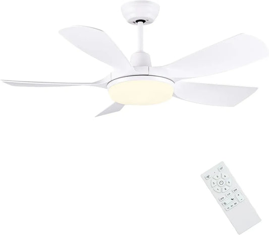 Ventilatore da Soffitto Bianco con Luce Dimmerabile e Telecomando, 106cm, Silenzioso con Motore DC, 6 Velocità e Timer
