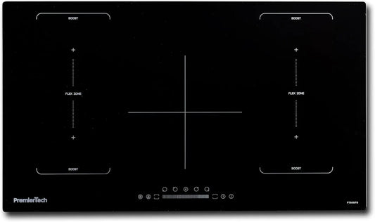 PremierTech Piano Cottura 90cm Induzione 5 Zone Vetro Nero, Timer e Blocco Sicurezza